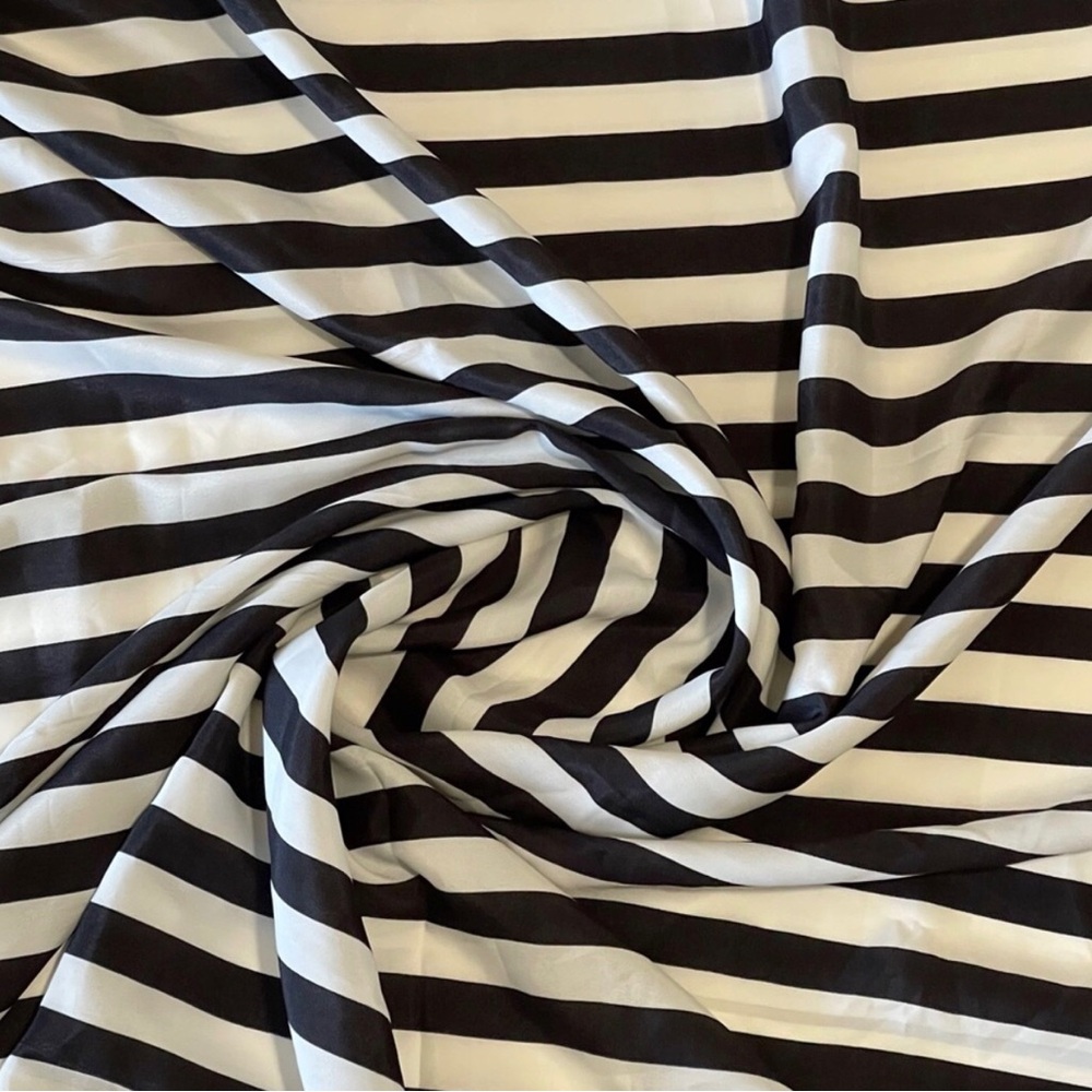 Navy Blue and White Striped Poly Cotton Fabric